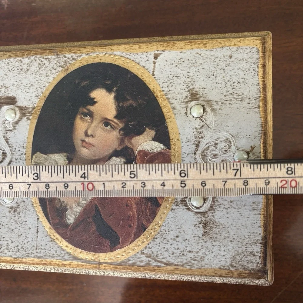 Vintage Music Box Jewelry Box Velvet Lined Victorian Portrait Japan